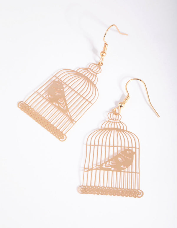 Gold Birdcage Drop Earrings
