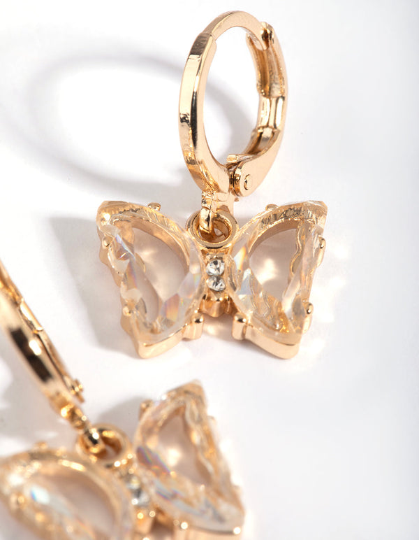 Clear Diamante Butterfly Huggie Hoop Earrings