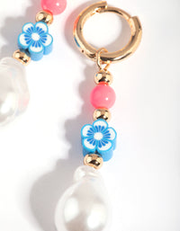 Gold Bright Bead and Pearl Huggie Hoop Earrings - link has visual effect only