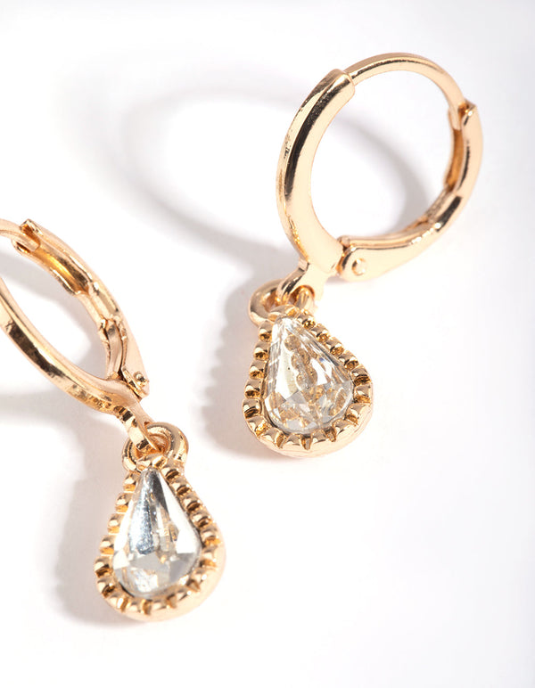 Gold Diamante Teardrop Huggie Hoop Earrings