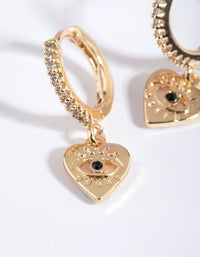 Gold Evil Eye and Heart Huggie Hoop Earrings - link has visual effect only