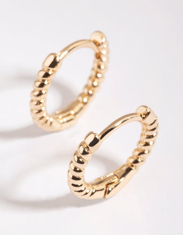 Gold Twisted Huggie Hoop Earrings