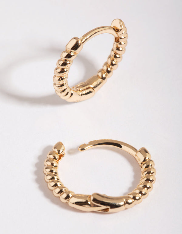 Gold Twisted Huggie Hoop Earrings