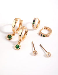 Green Stud and Huggie Hoop Earring Stack Pack - link has visual effect only