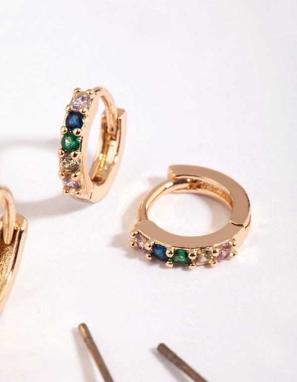 Green Stud and Huggie Hoop Earring Stack Pack