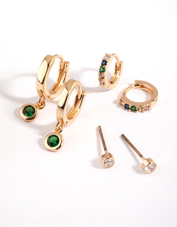 Green Stud and Huggie Hoop Earring Stack Pack