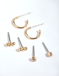 Gold Diamante Stud and Huggie Hoop Earring Stack Pack - link has visual effect only