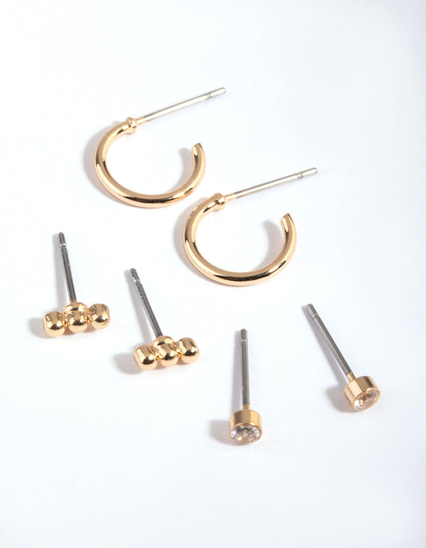 Gold Diamante Stud and Huggie Hoop Earring Stack Pack