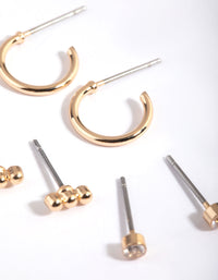 Gold Diamante Stud and Huggie Hoop Earring Stack Pack - link has visual effect only