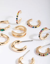 Gold and Colourful Cuff and Huggie Hoop Earring Stack Pack - link has visual effect only
