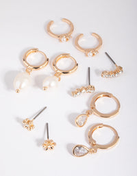 Gold Diamante and Freshwater Pearl Huggie Hoop Earring Stack Pack - link has visual effect only