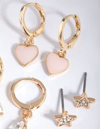 Gold Star and Heart Stud and Huggie Hoop Earring Stack Pack - link has visual effect only