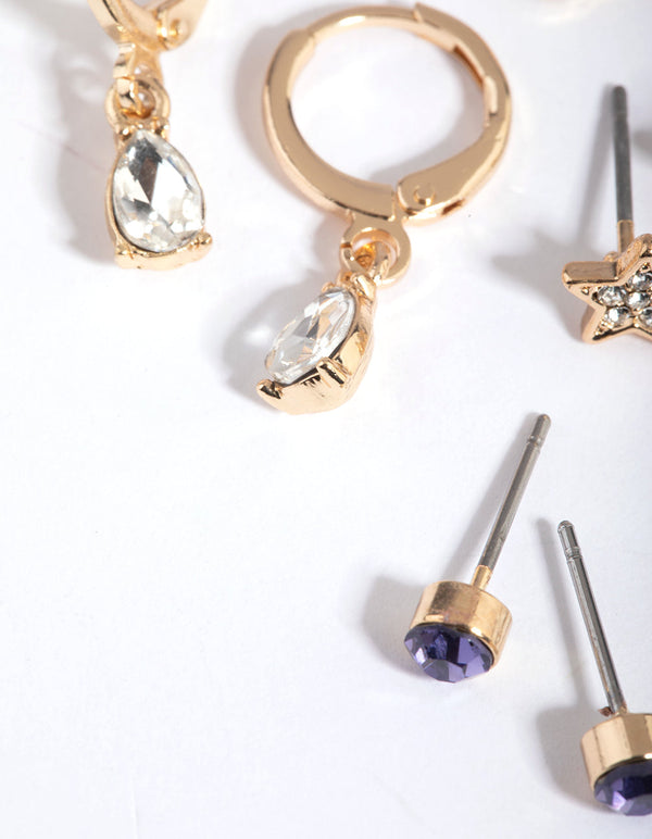 Gold Star and Heart Stud and Huggie Hoop Earring Stack Pack