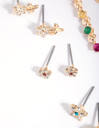 Gold Cubic Zirconia Star and Flower Drop Earring Stack Pack - link has visual effect only