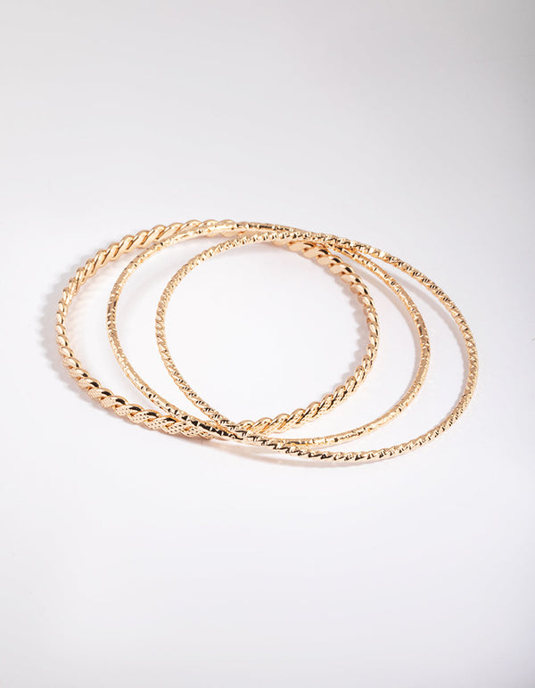Gold Mixed Texture Bangle Pack