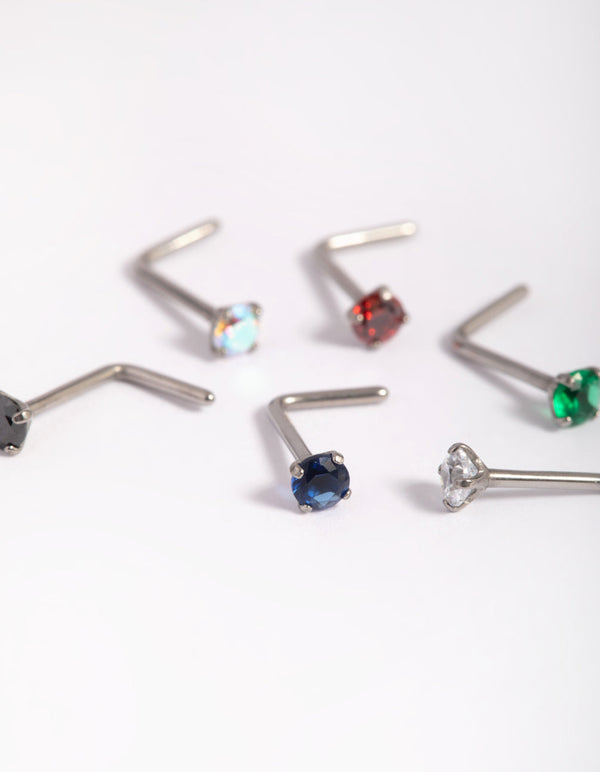 Titanium Mixed Stone Nose Stud Pack