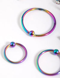 Surgical Steel Rainbow Nose Ring Pack - link has visual effect only