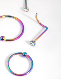 Surgical Steel Rainbow Nose Ring Pack - link has visual effect only
