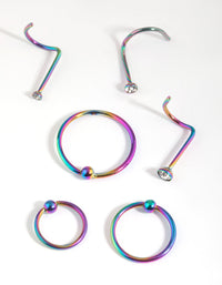 Surgical Steel Rainbow Nose Ring Pack - link has visual effect only