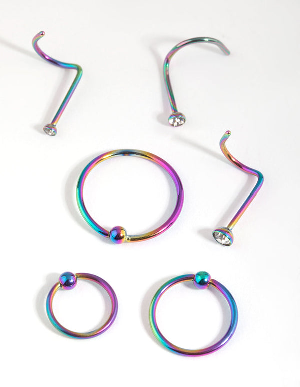 Surgical Steel Rainbow Nose Ring Pack