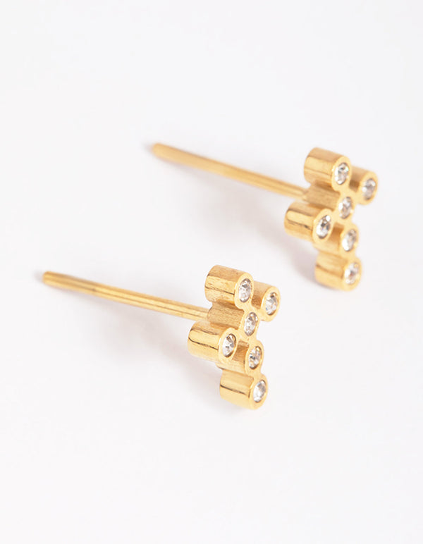 Gold Plated Surcial Steel Cross Stud Earrings