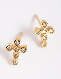 Gold Plated Surcial Steel Cross Stud Earrings - link has visual effect only