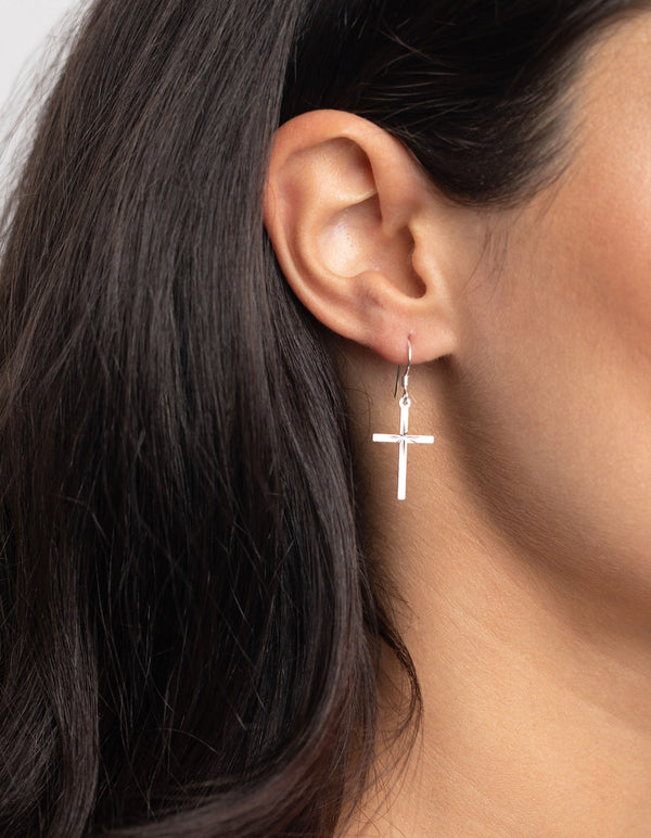 Sterling Silver Cross Drop Earrings