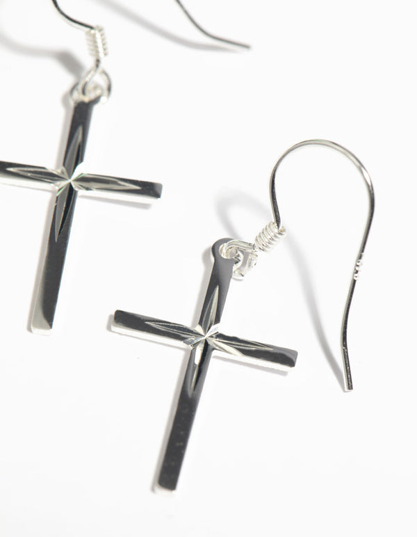 Sterling Silver Cross Drop Earrings