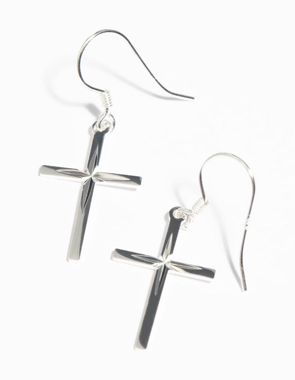 Sterling Silver Cross Drop Earrings