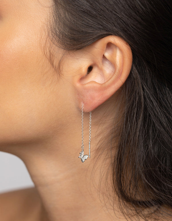 Sterling Silver Butterfly Drop Earrings