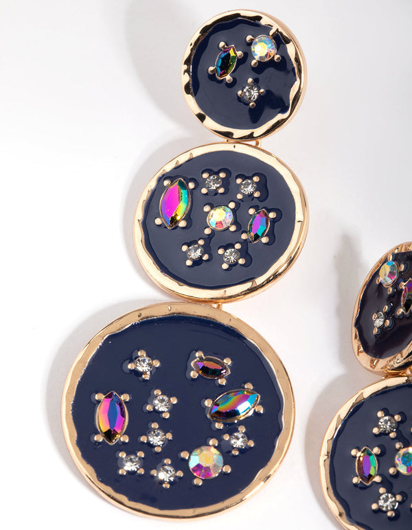 Gold Mixed Navy Stone Drop Earrings