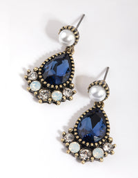 Navy Pearl and Diamante Drop Earrings - link has visual effect only