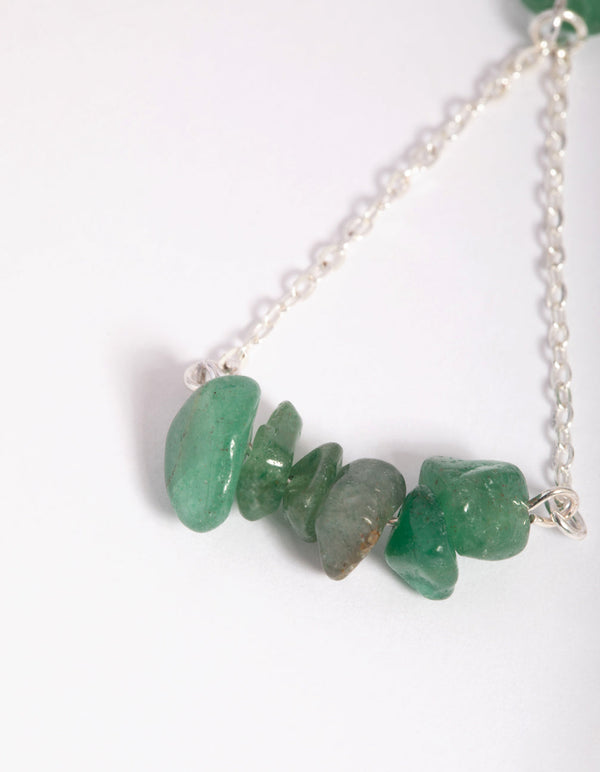 Silver Fan Drop Earrings with Green Fluorite
