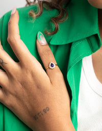 Vergulde sterling zilveren halo peer ring - link has visual effect only