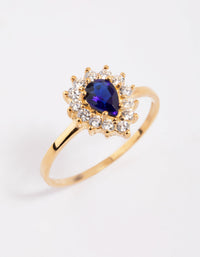Vergulde sterling zilveren halo peer ring - link has visual effect only
