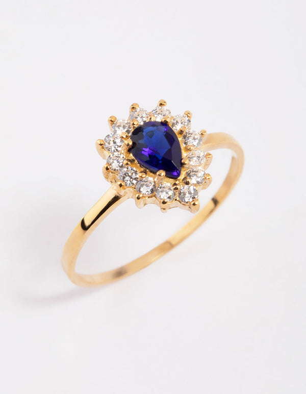 Vergulde sterling zilveren halo peer ring