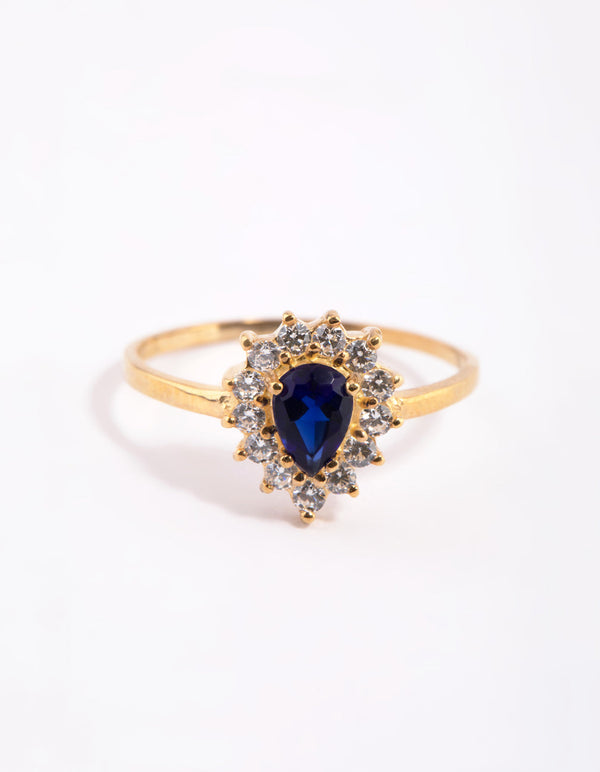 Vergulde sterling zilveren halo peer ring