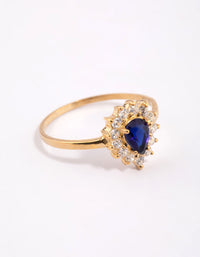 Vergulde sterling zilveren halo peer ring - link has visual effect only