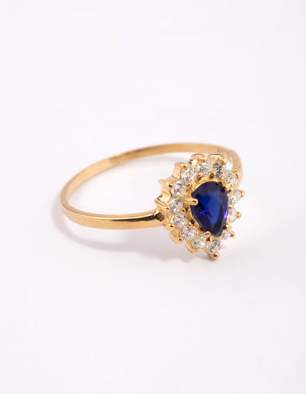 Vergulde sterling zilveren halo peer ring