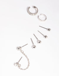 Rhodium Chain Stud and Cuff Earring Pack - link has visual effect only
