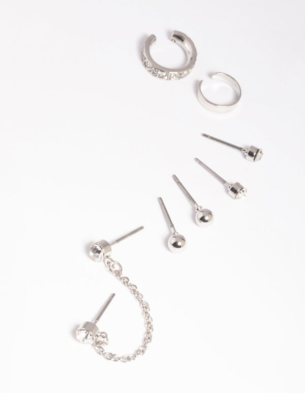 Rhodium Chain Stud and Cuff Earring Pack