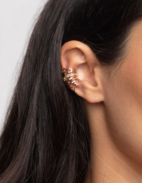 Gold Star and Heart Ear Cuff Earring Pack