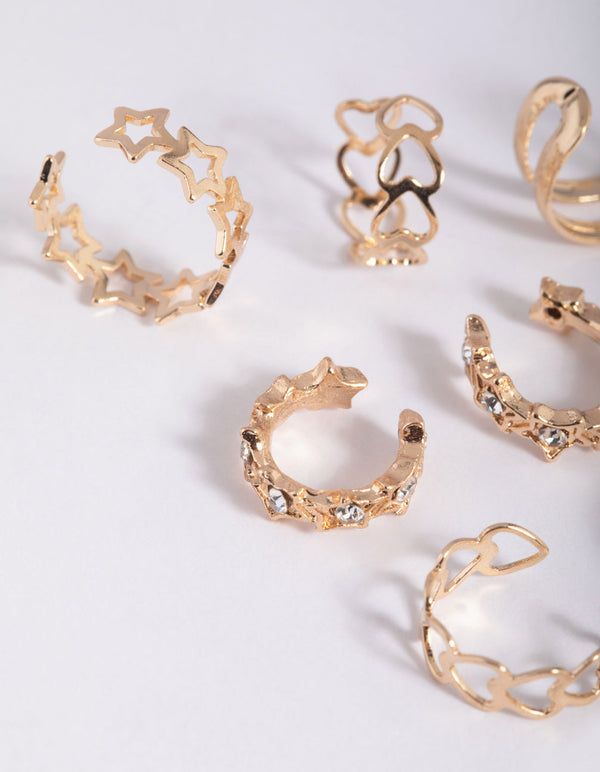 Gold Star and Heart Ear Cuff Earring Pack
