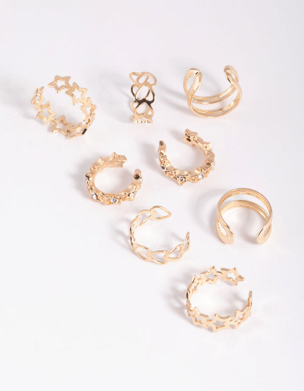 Gold Star and Heart Ear Cuff Earring Pack