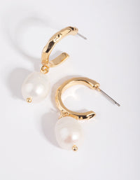 Gold Plated Hoop Earrings with Freshwater Pearls - link has visual effect only
