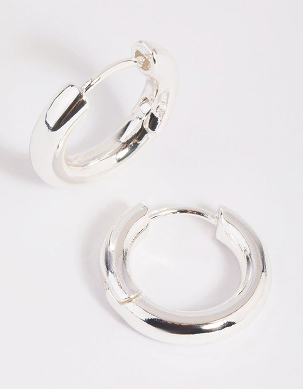 Silver Plated Chunky Huggie Hoop Earrings