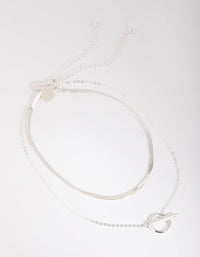 Silver Plated Snake Chain and Fob Necklace Set - link has visual effect only