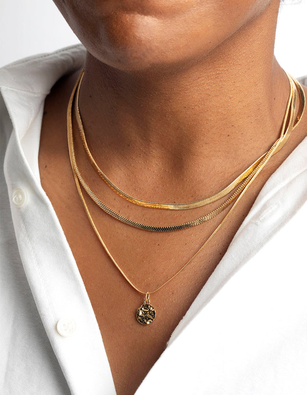 Gold Plated Snake Chain and Disc Necklace Pack