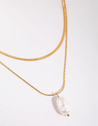 Gold Plated Surgical Steel Snake Chain and Freshwater Pearl Layered Necklace - link has visual effect only