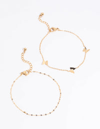 Gold Plated Surgical Steel Butterfly Chain Bracelet Set - link has visual effect only